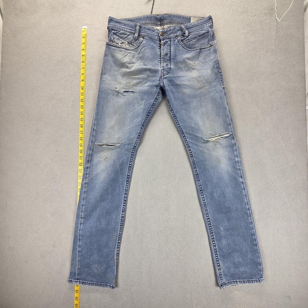 Diesel Jeans Mens 30x32 Blue‎ Akee Light Wash Slim Tapered Distressed Stretch